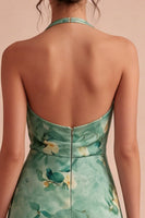 Load image into Gallery viewer, Light Green Short Halter Floral Backless Birthday Party Dress