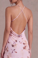 Load image into Gallery viewer, Floral Pink Cowl Neck Asymmetrical Birthday Party Dress with Ruffles