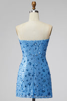 Load image into Gallery viewer, Sparkly Sky Blue Floral Strapless Tight Short Sequin Birthday Party Dress