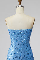 Load image into Gallery viewer, Sparkly Sky Blue Floral Strapless Tight Short Sequin Birthday Party Dress