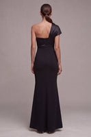 Load image into Gallery viewer, One Shoulder Long Mermaid Black Tie Dress with Bow