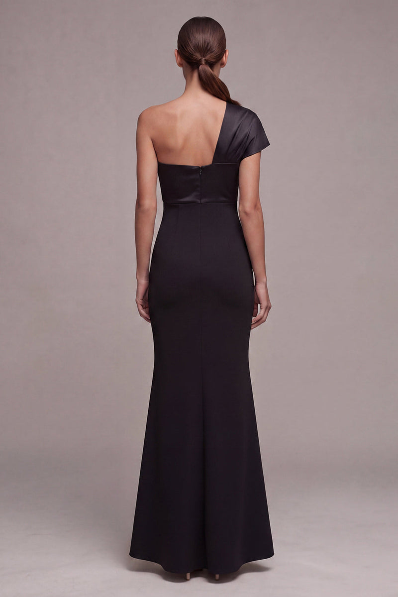 Load image into Gallery viewer, One Shoulder Long Mermaid Black Tie Dress with Bow