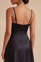 Load image into Gallery viewer, A Line Maxi Spaghetti Straps Black Tie Dress with Pockets