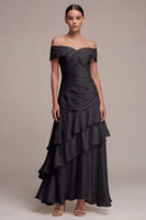 Load image into Gallery viewer, A Line Off the Shoulder Long Black Tie Dress with Ruffles