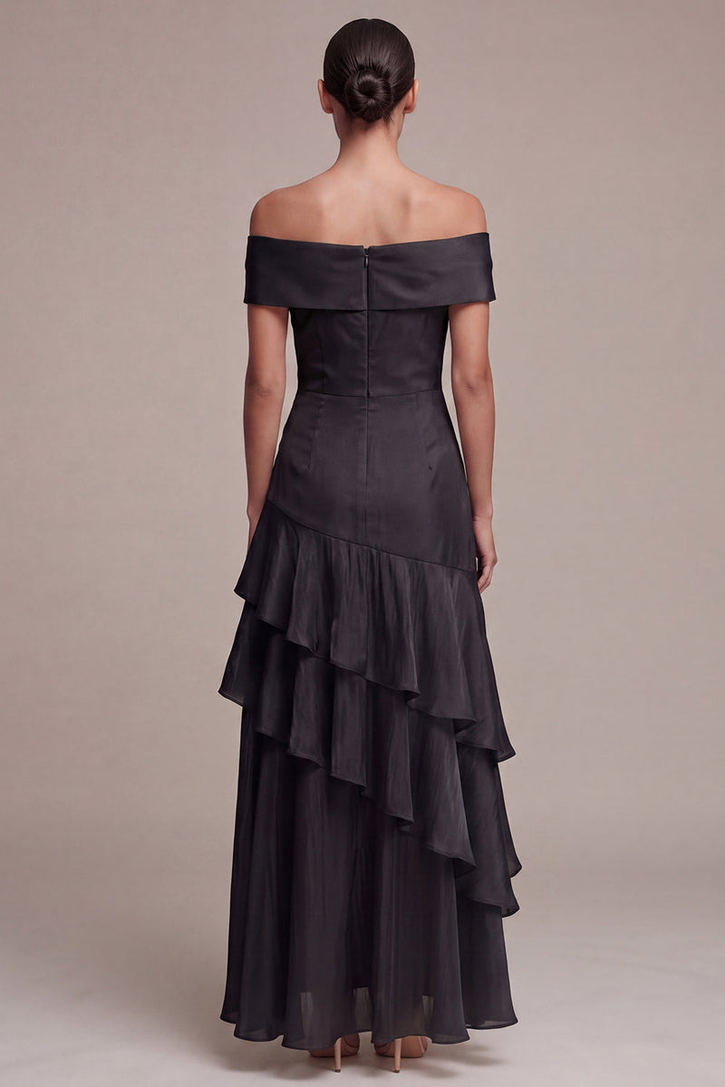Load image into Gallery viewer, A Line Off the Shoulder Long Black Tie Dress with Ruffles