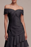 Load image into Gallery viewer, A Line Off the Shoulder Long Black Tie Dress with Ruffles