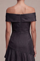 Load image into Gallery viewer, A Line Off the Shoulder Long Black Tie Dress with Ruffles