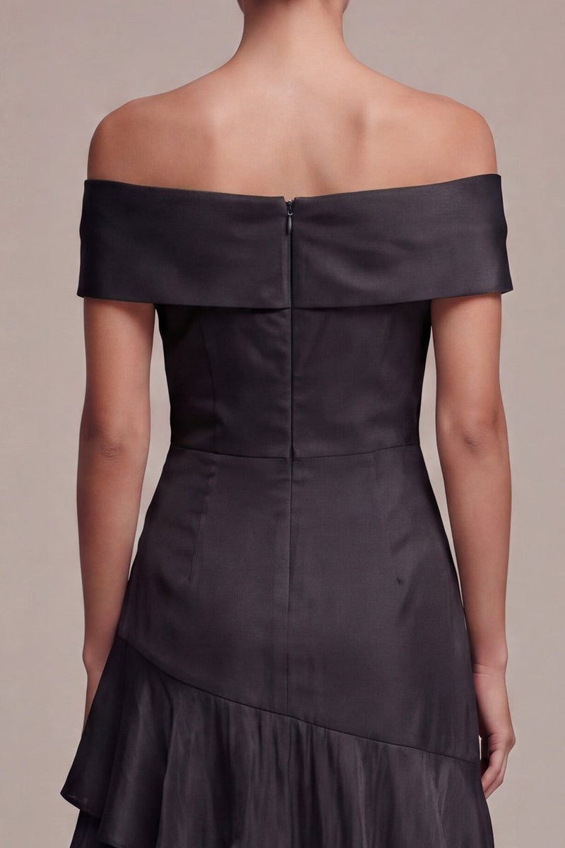 Load image into Gallery viewer, A Line Off the Shoulder Long Black Tie Dress with Ruffles