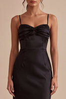 Load image into Gallery viewer, Spaghetti Straps Mermaid Ruched Long Black Tie Dress