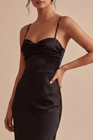 Load image into Gallery viewer, Spaghetti Straps Mermaid Ruched Long Black Tie Dress