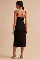 Load image into Gallery viewer, Bodycon Midi Spaghetti Straps Black Cocktail Dress with Slit