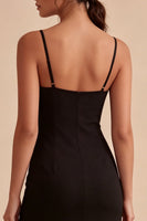 Load image into Gallery viewer, Bodycon Midi Spaghetti Straps Black Cocktail Dress with Slit