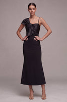 Load image into Gallery viewer, Mermaid Long Spaghetti Straps Black Tie Dress with Bow