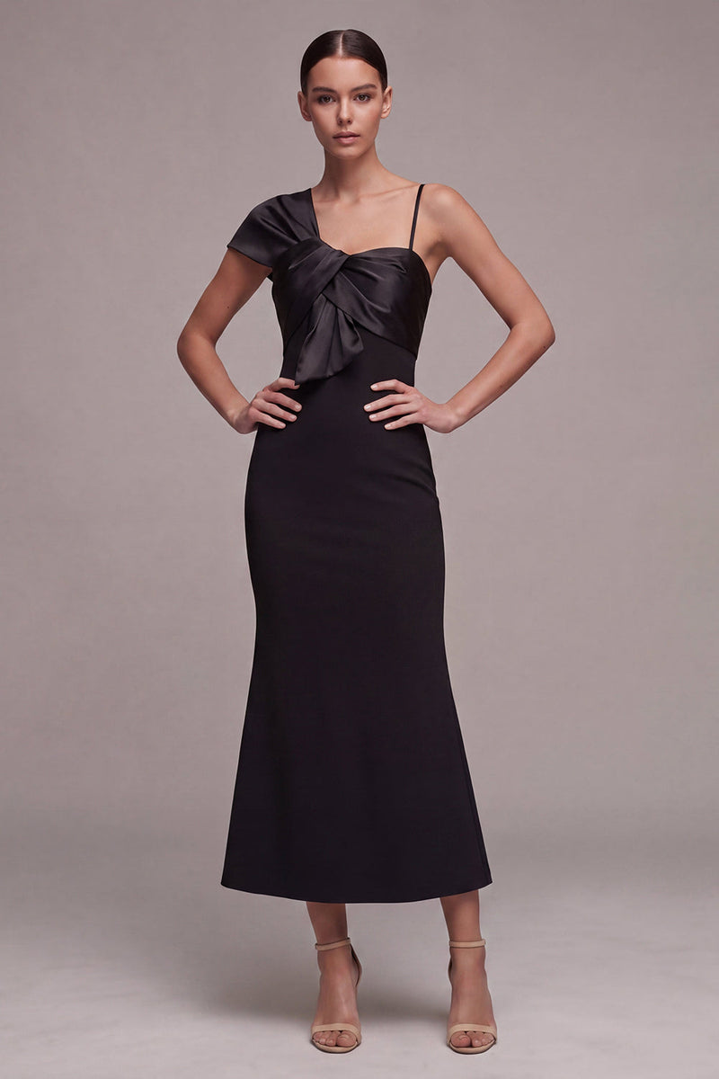 Load image into Gallery viewer, Mermaid Long Spaghetti Straps Black Tie Dress with Bow