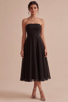 Load image into Gallery viewer, Simple Strapless A Line Long Black Tie Dress