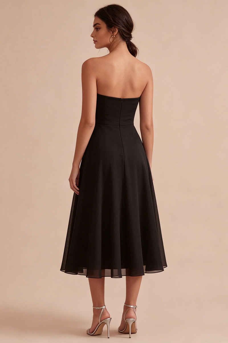 Load image into Gallery viewer, Simple Strapless A Line Long Black Tie Dress