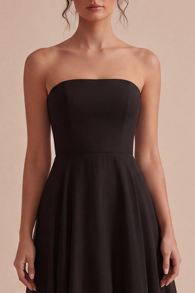 Load image into Gallery viewer, Simple Strapless A Line Long Black Tie Dress