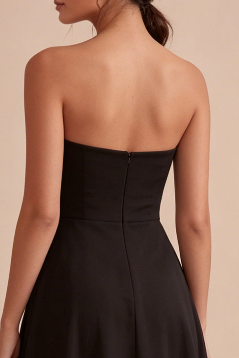 Load image into Gallery viewer, Simple Strapless A Line Long Black Tie Dress