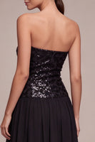 Load image into Gallery viewer, Sparkly Strapless A Line Long Black Tie Dress with Sequins