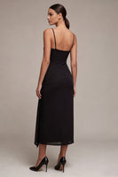 Load image into Gallery viewer, Ruched Spaghetti Straps Sheath Long Black Tie Dress