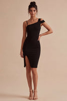 Load image into Gallery viewer, Bodycon One Shoulder Short Little Black Dress with Slit