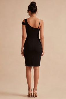 Bodycon One Shoulder Short Little Black Dress with Slit
