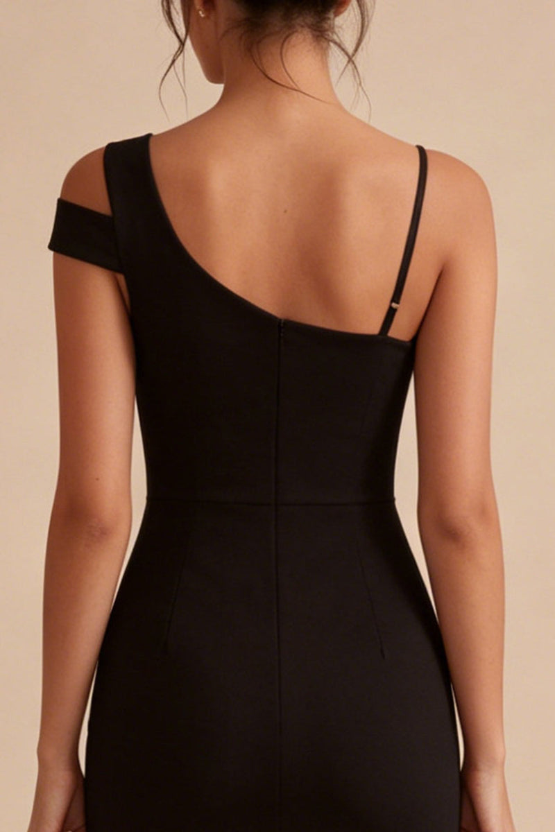 Load image into Gallery viewer, Bodycon One Shoulder Short Little Black Dress with Slit