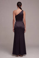 Load image into Gallery viewer, Mermaid Long One Shoulder Black Tie Dress with Slit