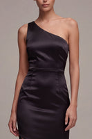 Load image into Gallery viewer, Mermaid Long One Shoulder Black Tie Dress with Slit