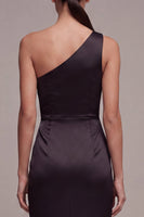 Load image into Gallery viewer, Mermaid Long One Shoulder Black Tie Dress with Slit