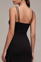 Load image into Gallery viewer, Asymmetrical Spaghetti Straps Mermaid Black Cocktail Dress with Ruffles