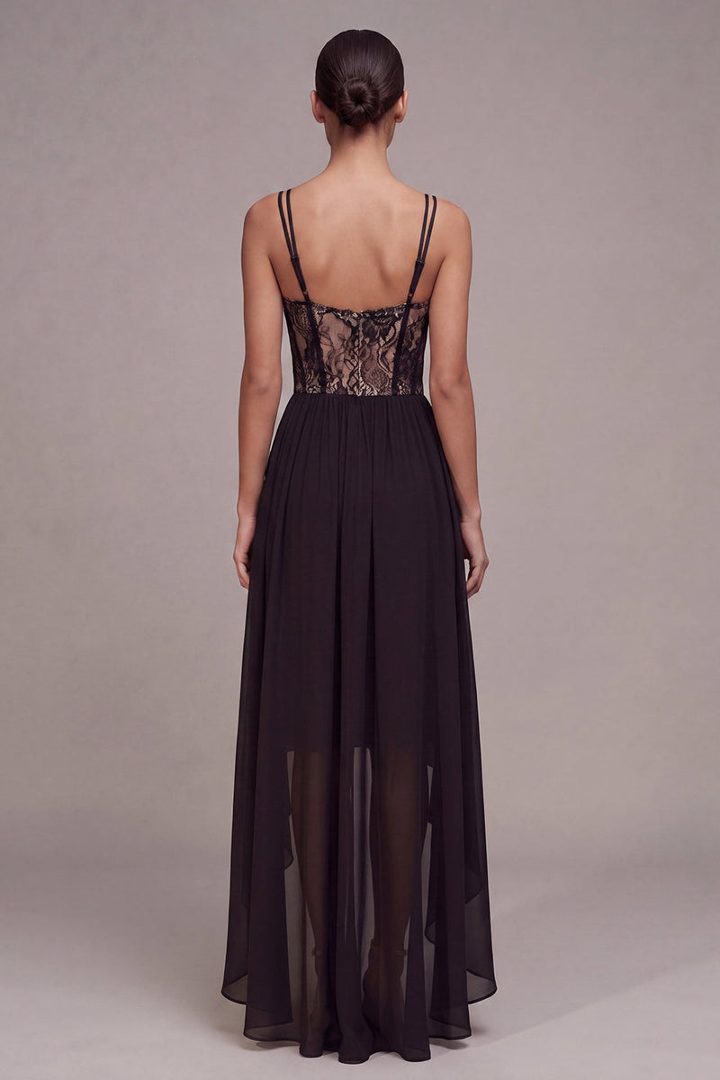 Load image into Gallery viewer, High Low A Line Spaghetti Straps Corset Black Tie Dress