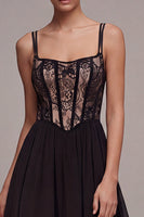 Load image into Gallery viewer, High Low A Line Spaghetti Straps Corset Black Tie Dress
