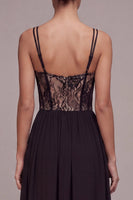 Load image into Gallery viewer, High Low A Line Spaghetti Straps Corset Black Tie Dress
