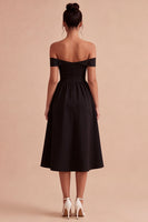 Load image into Gallery viewer, Off the Shoulder Keyhole Midi A Line Little Black Dress