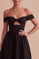Load image into Gallery viewer, Off the Shoulder Keyhole Midi A Line Little Black Dress