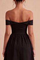 Load image into Gallery viewer, Off the Shoulder Keyhole Midi A Line Little Black Dress