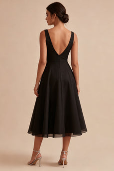 Black V-Neck Ruched A Line Maxi Formal Dress