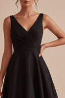 Load image into Gallery viewer, Black V-Neck Ruched A Line Maxi Formal Dress