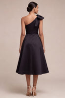 Load image into Gallery viewer, One Shoulder Maxi Black A Line Formal Dress with Bow
