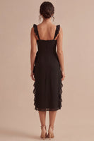 Load image into Gallery viewer, Thick Straps Ruffled Midi Black Cocktail Dress with Slit