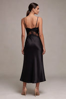 Load image into Gallery viewer, Long Spaghetti Straps Mermaid Black Tie Dress with Lace