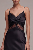 Load image into Gallery viewer, Long Spaghetti Straps Mermaid Black Tie Dress with Lace