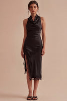 Load image into Gallery viewer, Mermaid Halter Midi Black Backless Cocktail Dress with Slit