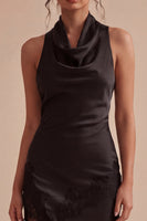 Load image into Gallery viewer, Mermaid Halter Midi Black Backless Cocktail Dress with Slit