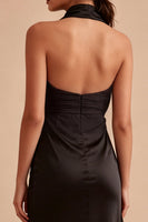 Load image into Gallery viewer, Mermaid Halter Midi Black Backless Cocktail Dress with Slit