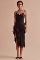 Load image into Gallery viewer, Spaghetti Straps Black Bodycon Midi Cocktail Dress with Slit