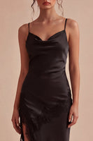 Load image into Gallery viewer, Spaghetti Straps Black Bodycon Midi Cocktail Dress with Slit
