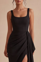 Load image into Gallery viewer, Bodycon Scoop Neck Midi Ruched Black Cocktail Dress with Sash