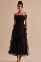 Load image into Gallery viewer, Simple Black A Line Off the Shoulder Maxi Formal Dress